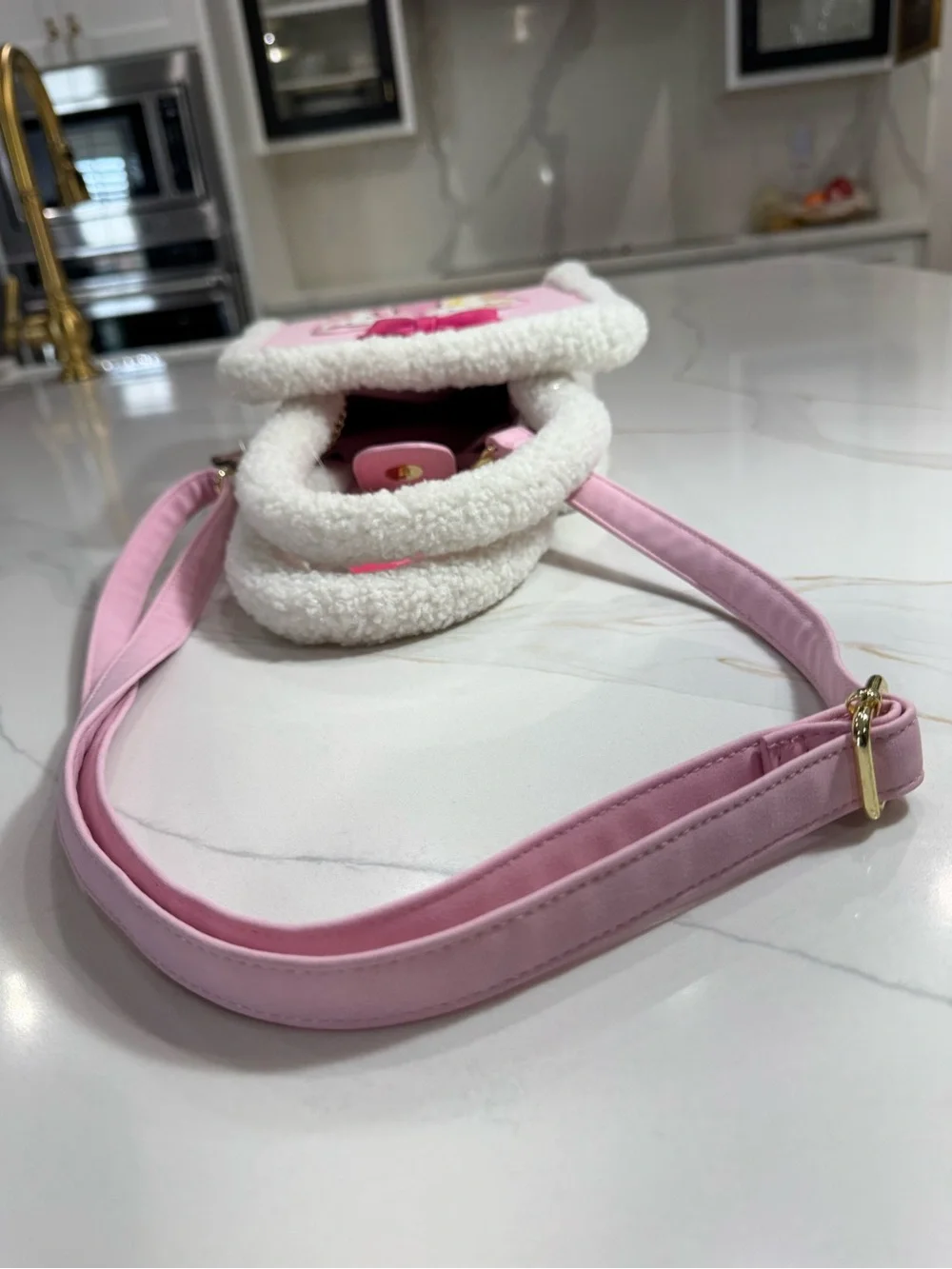 Hello Kitty Pink Plush-Trim Crossbody Bag with Bow